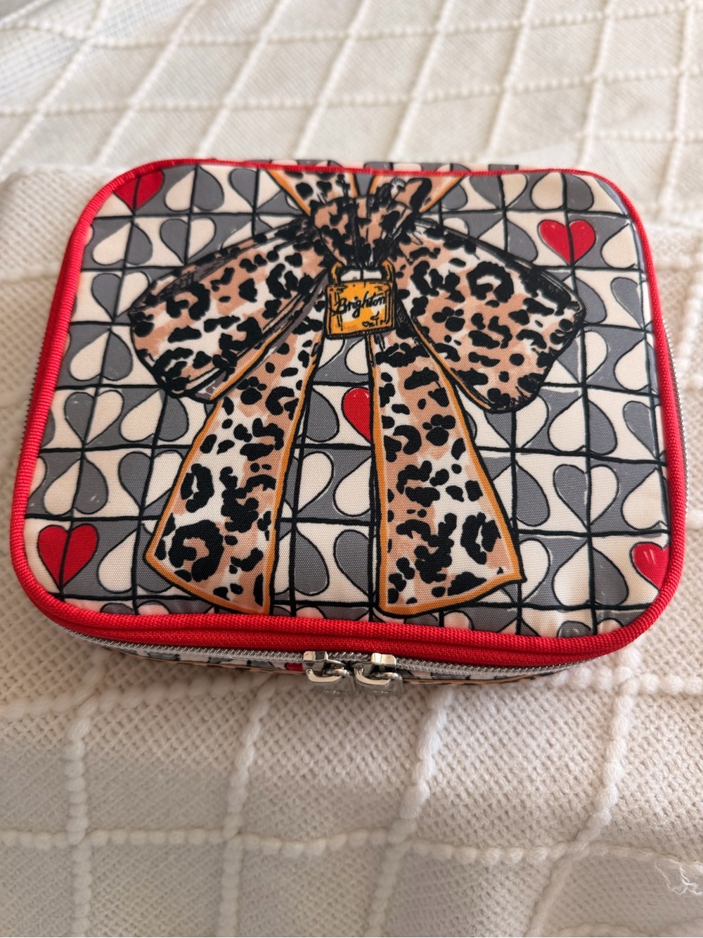 Brighton Leopard Bow Cosmetic Case in Red and Cream